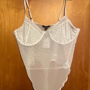 Forever 21 White Sheer Bodysuit with rhinestones NWT